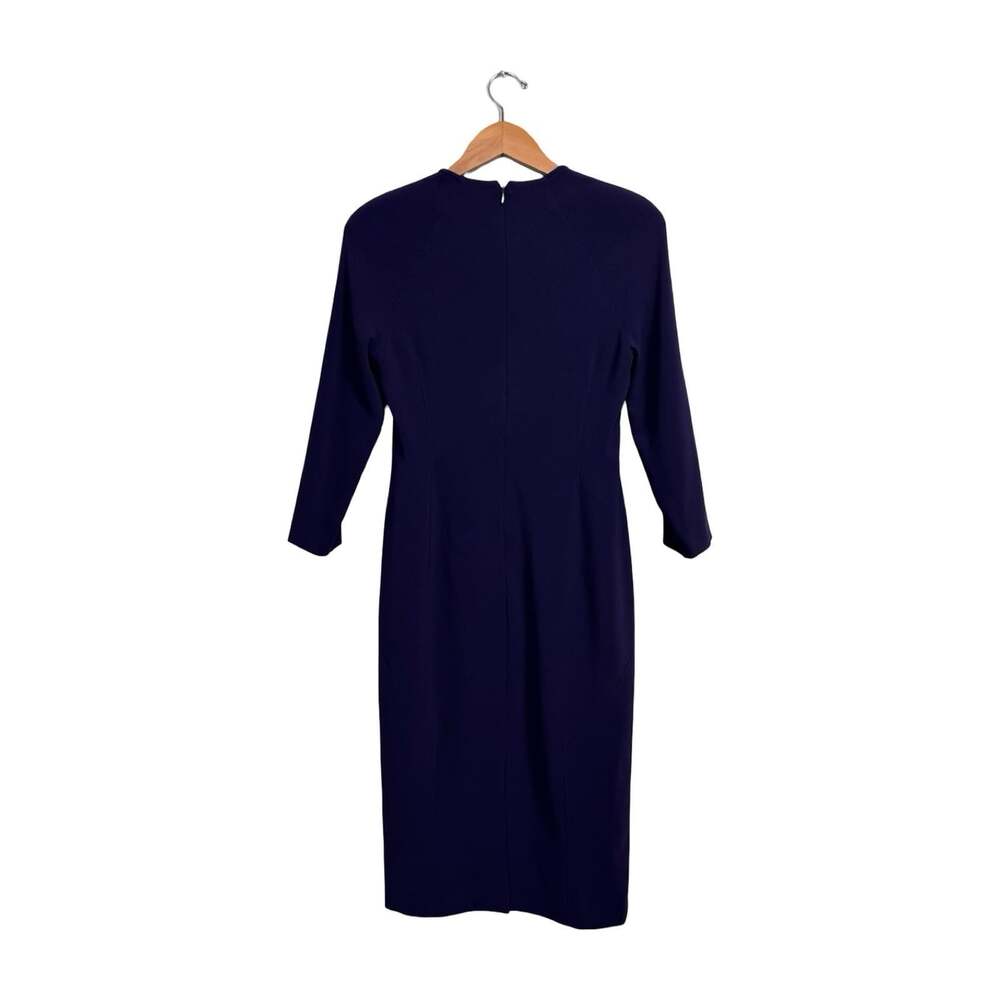 Talbot Runhof Purple Solid Sheath Crew Neck 3/4 Sleeve Zip Dress Size 10 - Picture 2 of 10